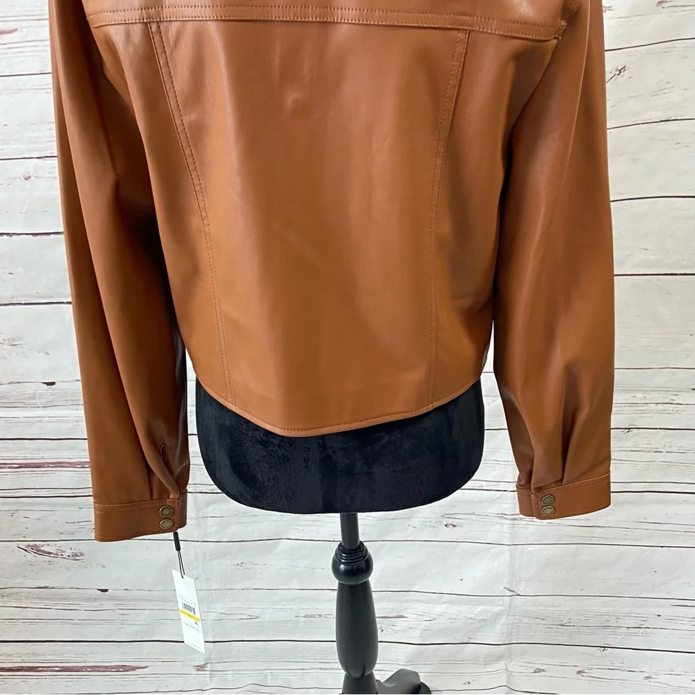 Calvin Klein Jacket‎ Women's Medium Brown Cropped Faux Leather